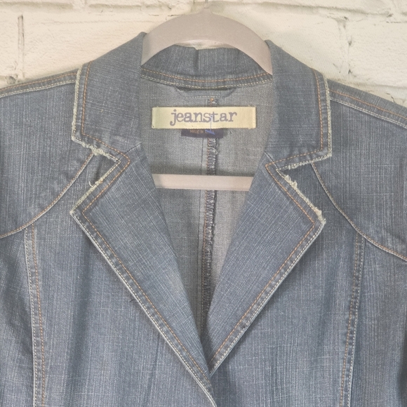 jEANSTAR VINTAGE DENIUM BLAZER FITTED STRETCH ACID WASHED WOMENS LARGE - Picture 7 of 9